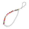 Bijou de téléphone fait main avec perles Heishi colorées et perles nacrées blanches style bohème - Patchwork Multicolore