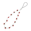 White beaded phone lanyard with red cherry charms and green leaf accents - Cherry Beaded Style (ZW2375)