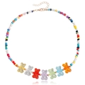 Bohemian colorful beaded necklace with seven vibrant acrylic gummy bear charms - Gold Necklace