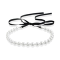 Elegant pearl necklace with black silk ribbon bow and soft glossy round pearls - Silver