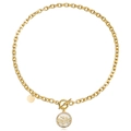 Detail of gold chunky chain necklace with tree of life pendant and OT toggle clasp - Tree of Life Rhinestone Round Tag (ZW849) / Gold