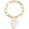 Goldenes Herz-Anhänger-Armband mit weißer Perlmuttstruktur und OT-Knebelverschluss - Gold Weißes Herz (ZW2394-1#)