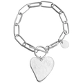 Silbernes Büroklammer-Kettenarmband mit gehämmertem Herzanhänger und OT-Verschluss - Silber Weißes Herz (ZW2394-3#)