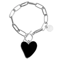 Silberne Gliederkette Armband mit schwarzem Herzanhänger und OT-Knebelverschluss - Silber Schwarzes Herz (ZW2394-4#)