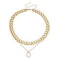 Double-layered golden necklace with chunky link chain and heart-shaped shell pendant - Double Layer Heart Pendant (ZW2457) / Gold