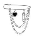 Silberne Kettenbrosche mit schwarzem Herzanhänger und Strasssteinen im Punk-Stil - Schwarzes Herz Dreifachkette Stil (ZW817)