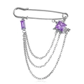 Hip-Hop-Kettenbrosche mit Sicherheitsnadel-Design und lila Edelsteinen auf Silber - Lila Edelstein Dreifachkette Stil (ZW861)