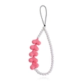 Pink heart beads and white pearls phone charm strap with a sweet aesthetic design - Artificial Pearl with Pink Heart Style(ZW1499)