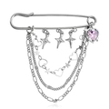Broche de cadenas plateadas multicapa con estrellas y cristal de corazón rosa - Estilo de Cadena Triple Estrella Corazón Rosa (ZW882)