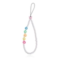 Beaded pearl phone strap with colorful heart beads and a pink butterfly charm accessory - Blue Green Heart with Pink Butterfly Style(ZW2565)
