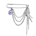 Broche de imperdible plateado con cadenas, cristal morado y ala de mariposa - Estilo de Cadena Triple Ala Mariposa Gema Morada (ZW523)
