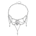 Retro multi-layer pearl fringe necklace with silver heart pendant and teardrop beads - Heart Tassel Style (ZW909 Silver)