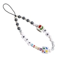 Handmade beaded phone strap with black and white striped beads and letter charms - Black White Striped Letter Tile Style(ZW2497)