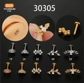 G23 titanium labret stud with zircon bat and flower designs in gold and silver finish - Style 1 / Silver