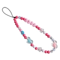 Pink and white beaded phone charm with heart and flower shapes on a white background - Pink Striped Heart Flower Style(ZW2532)