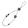 Beaded phone strap with black and white checkerboard patterns and heart charm - Checkerboard LOVE Sun Flower Style(ZW2526)