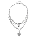 Double-layer pearl necklace with butterfly heart pendant and silver metallic tassel design - Triple Layer Heart Style (ZW814 Silver)