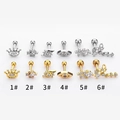 Lot de 12 boucles d'oreilles cartilage en acier inoxydable doré et argenté avec zircon - Style Couronne Clou de Cartilage (1#) / Argent