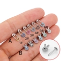 316L stainless steel labret stud with zircon safety pin and bunny head design - 1.2mm*8mm / Yellow Safety Pin (A1#)