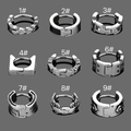 Set mit neun Edelstahl-Ohrringen in verschiedenen Punk-Stilen mit Silber-Finish - Polierter Stil (1#)