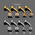 Stainless steel curved barbell piercings with zircon flower and star studs, 1.2x8mm size - Sunflower Style (1#) / Silver