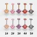 Square zircon belly button rings in gold and silver steel with colorful stones - Style 1 / Silver Champagne
