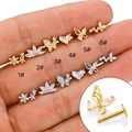 Clous d'oreilles papillon et cœur en acier 316L avec zircons et dos plat fileté - Style de Fleur Superposée (1#) / Argent