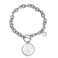 Silver thick link chain bracelet with OT toggle clasp and hammered round pendant - Hammered Silver Circle (ZW510-3#)