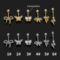 Sparkling butterfly and snake belly rings set in gold and silver finish with rhinestones - Pave Butterfly Style (1#) / Silver