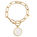 18K Vergoldetes Büroklammer-Armband mit weißem Muschel-Anhänger und OT-Verschluss - Goldene Muschel Büroklammerkette (ZW825-1#)