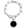 Silbernes Gliederkettenarmband mit OT-Verschluss und schwarzem runden Anhänger - Silberne Büroklammerkette mit schwarzem Kreis (ZW825-4#)