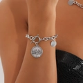 Silbernes Gliederkettenarmband mit OT-Verschluss und weißem Lebensbaum-Anhänger - Stahl-Lebensbaum Weißer Kreis (ZW717 Stahl)