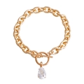 Goldenes Gliederkettenarmband mit OT-Verschluss und Tropfen-Kristallanhänger - Goldener Tropfenkristall (ZW1787 Gold)