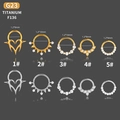 G23 titanium nose septum ring set with cubic zirconia in gold and silver finishes - Style 1 / Silver