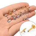 Set of 316L stainless steel labret studs with cubic zirconia in gold and silver finish - Style 1 / Silver 1.2*8mm