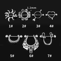 Set of seven stainless steel nipple rings in sun, heart, and snake designs, 1.2mm gauge - 1# Sun Radiation Style / Silver