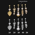 Bauchnabelpiercing aus Chirur aus 316L Chirurgenstahl mit Herz- und Federanhängern in Gold und Silber - Federform (1#) / Silber