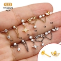 F136 titanium floral chain lip stud earrings set with micro-pave cubic zirconia - Chain Round Style (1#) / Silver