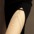 Sexy silver leg chain with hollow leaves, pearl pendant, and black lace garter band - Leaf Artificial Pearl Lace Style (ZW008 Steel Color)