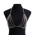 Top de bikini chic con cadena corporal de diamantes de imitación y flecos de cristal - Plateado