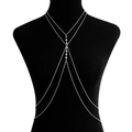 Silver multi-layer body chain with sparkling zircon rhinestones on a black mannequin - Steel