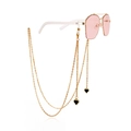 Gafas de sol poligonales rosa con cadena dorada y colgantes de corazón para mujer - Corazón Negro