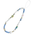 Cinturino per telefono con perline blu e bianche con occhio del male e perle lucide - Stile Malocchio Blu E Bianco (ZW823)