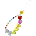 Cinturino per telefono con perline arcobaleno, cuori in acrilico e una faccina gialla - Stile Cuore Viso Sorridente Arcobaleno (ZW797)