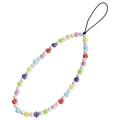 Laccetto per cellulare con perline colorate a faccina e finte perle bianche - Stile Viso Sorridente Colorato Perla (ZW626)