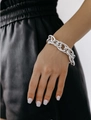 Chunky silver chain bracelet with matte frosted texture and thick industrial link design - Silver Bracelet