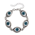 Pulsera vintage ojo turco con colgantes azules y cadena de plata antigua - Pulsera (ZW1459) / Color acero