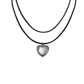 Detailed view of polished silver heart pendant with minimalist double black cord necklace - Silver Heart Pendant (ZW3258)