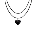 Minimalist black heart pendant necklace with double-layer black leather cord strap - Black Heart Pendant (ZW3292)
