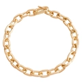 Polished gold chunky oval chain necklace with decorative OT toggle clasp on white background - Golden Necklace